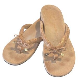 Vionic Bella Tan Cork Bow Detail Toe Post Slip On Sandals Size 11
